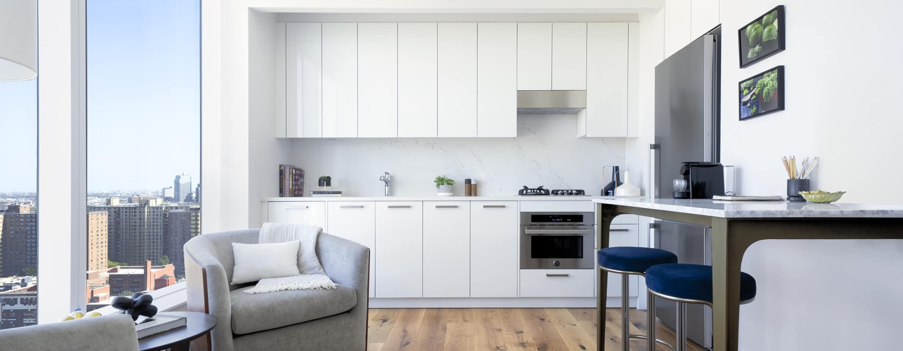 kitchen with bright lighting and ample counter space