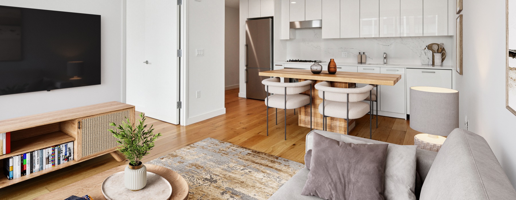 Living room with open concept kitchen